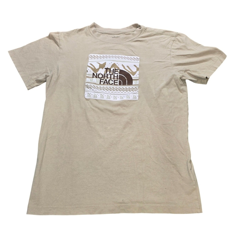 The North Face Graphic T-Shirt Men's Size M Tan Beige Cotton Short Sleeve